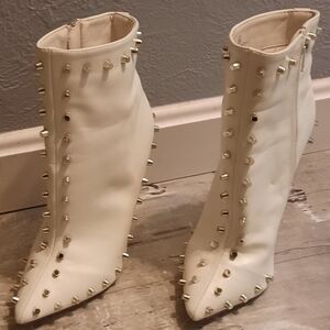 White Studded Ankle Boots